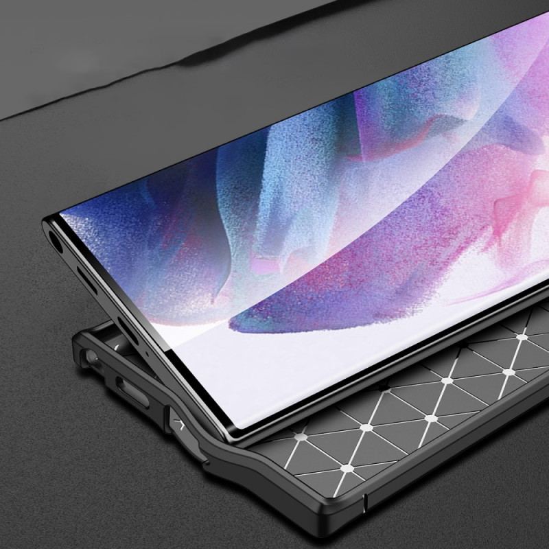 Cover Samsung Galaxy S22 Ultra 5G Dobbelt Linje Litchi Læder Effekt