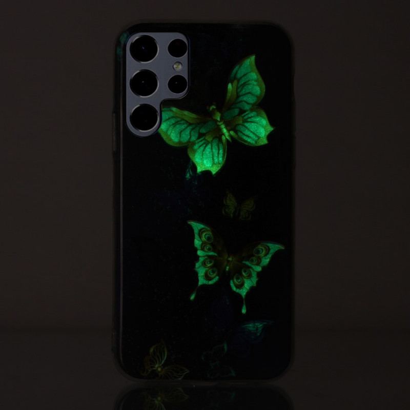 Cover Samsung Galaxy S22 Ultra 5G Fluorescerende Sommerfugle