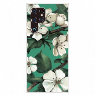 Cover Samsung Galaxy S22 Ultra 5G Malede Hvide Blomster
