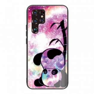 Cover Samsung Galaxy S22 Ultra 5G Panda Og Bambus Hærdet Glas