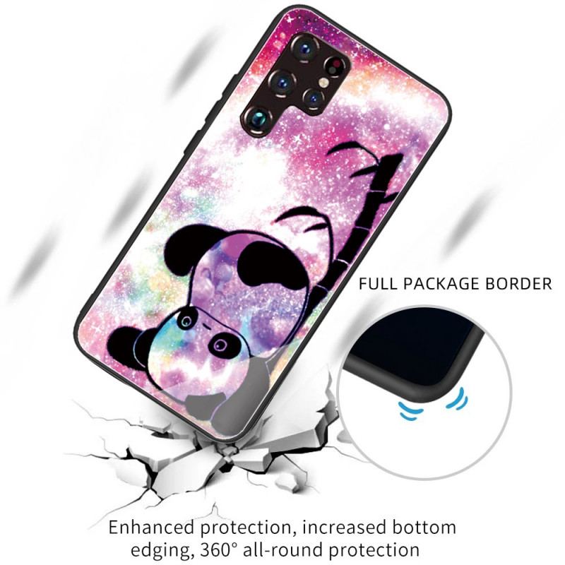 Cover Samsung Galaxy S22 Ultra 5G Panda Og Bambus Hærdet Glas