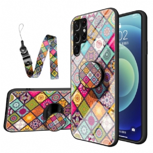 Cover Samsung Galaxy S22 Ultra 5G Patchwork Magnetisk Holder