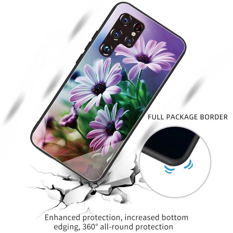 Cover Samsung Galaxy S22 Ultra 5G Realistiske Hærdet Glas Blomster