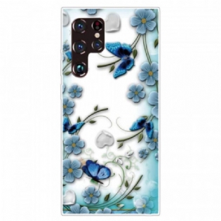 Cover Samsung Galaxy S22 Ultra 5G Retro Sommerfugle Og Blomster