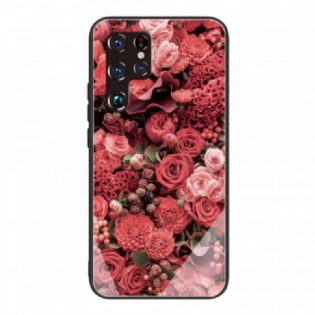 Cover Samsung Galaxy S22 Ultra 5G Rose Blomster Hærdet Glas