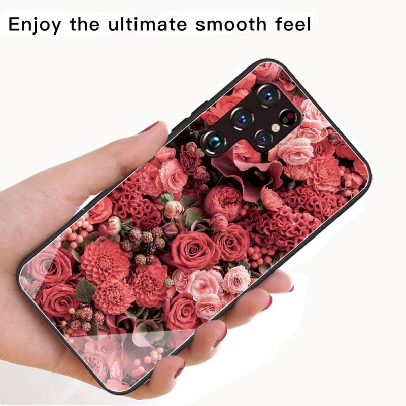 Cover Samsung Galaxy S22 Ultra 5G Rose Blomster Hærdet Glas