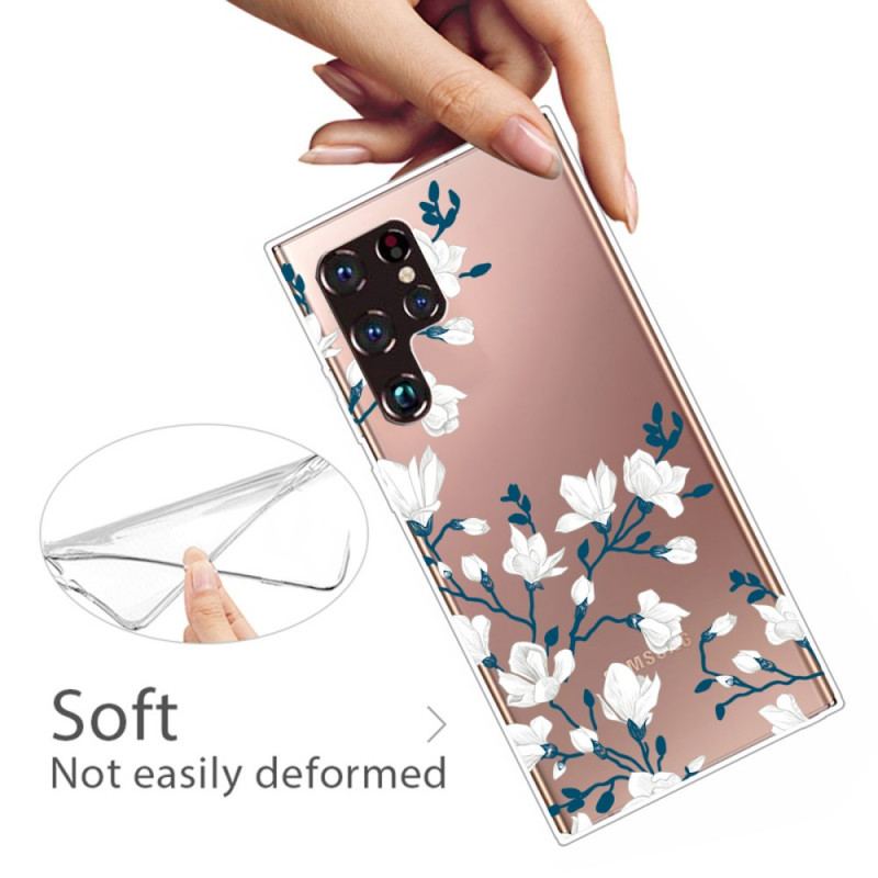 Cover Samsung Galaxy S22 Ultra 5G Sømløse Hvide Blomster