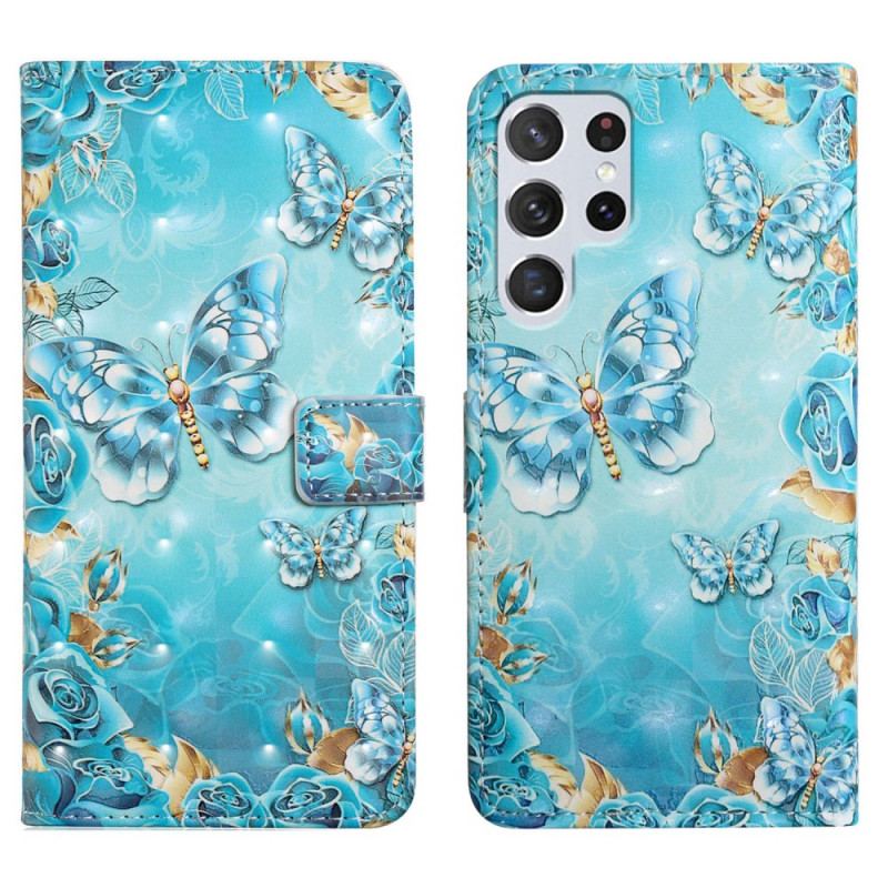 Flip Cover Samsung Galaxy S22 Ultra 5G Flugt Af Sommerfugle