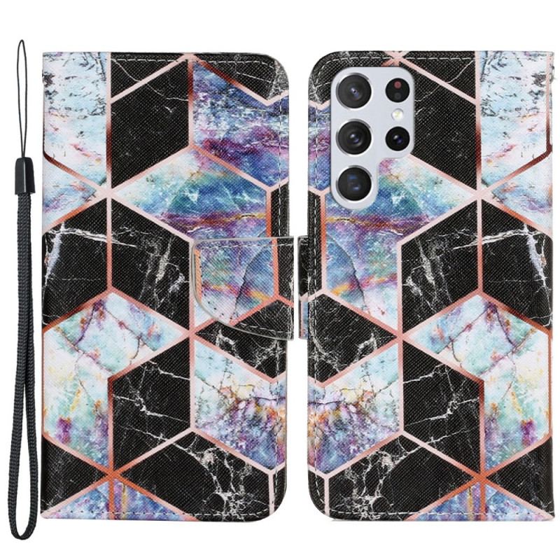 Flip Cover Samsung Galaxy S22 Ultra 5G Geometrisk Marmor