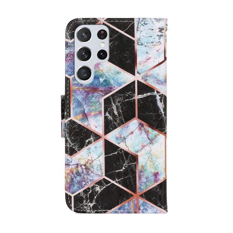 Flip Cover Samsung Galaxy S22 Ultra 5G Geometrisk Marmor