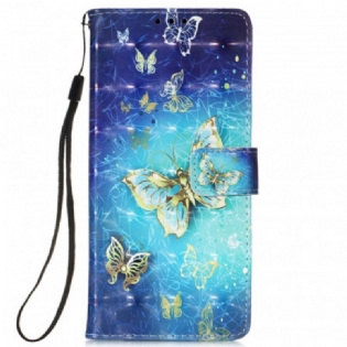 Flip Cover Samsung Galaxy S22 Ultra 5G Golden Butterflies Lanyard