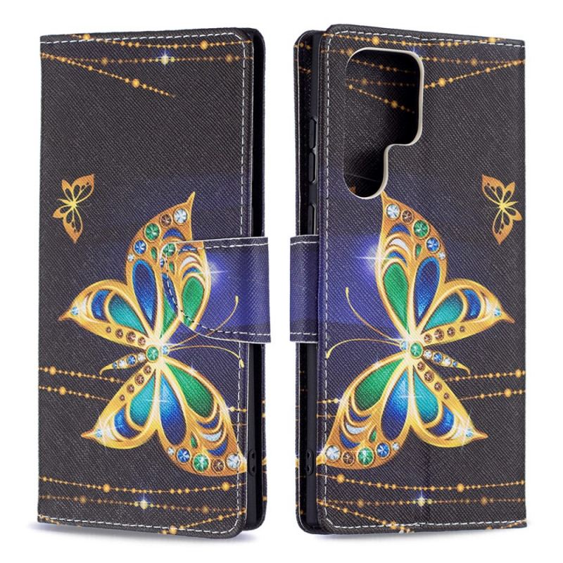 Flip Cover Samsung Galaxy S22 Ultra 5G Gyldne Sommerfugle