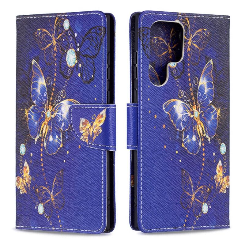 Flip Cover Samsung Galaxy S22 Ultra 5G Gyldne Sommerfugle