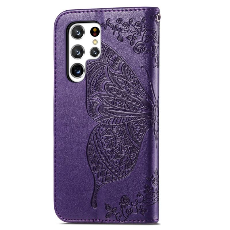 Flip Cover Samsung Galaxy S22 Ultra 5G Halve Sommerfugle