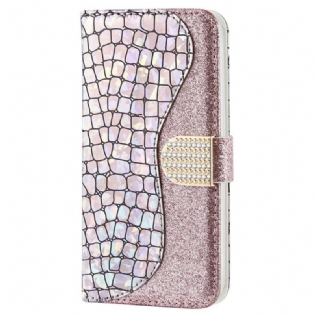 Flip Cover Samsung Galaxy S22 Ultra 5G Krokodille Diamanter