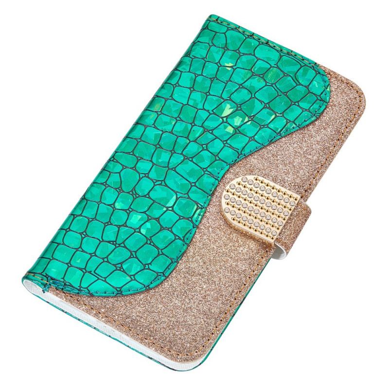 Flip Cover Samsung Galaxy S22 Ultra 5G Krokodille Diamanter