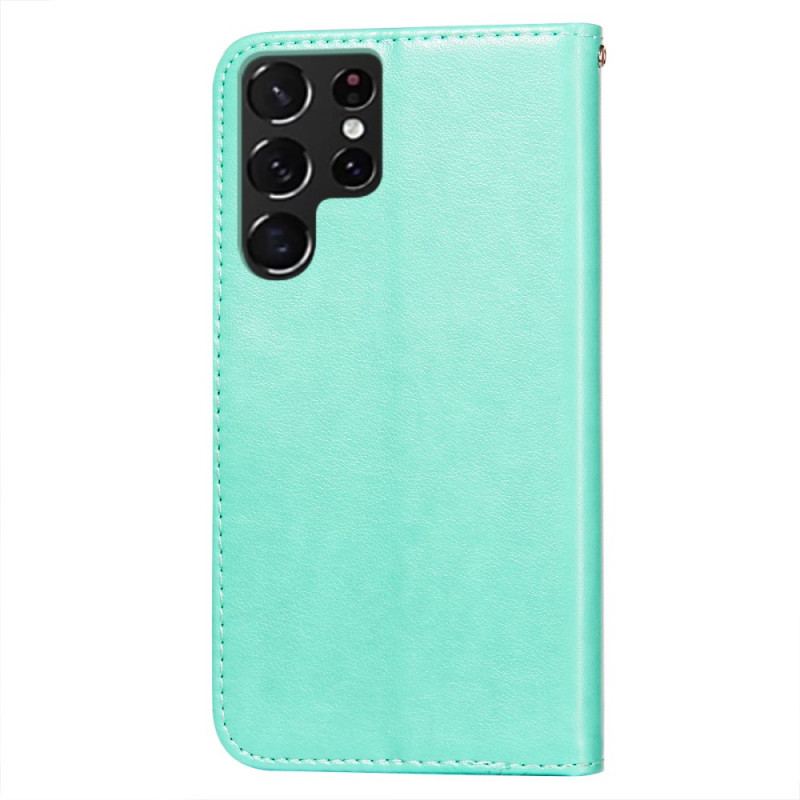 Flip Cover Samsung Galaxy S22 Ultra 5G Med Snor Ensfarvet Strappy