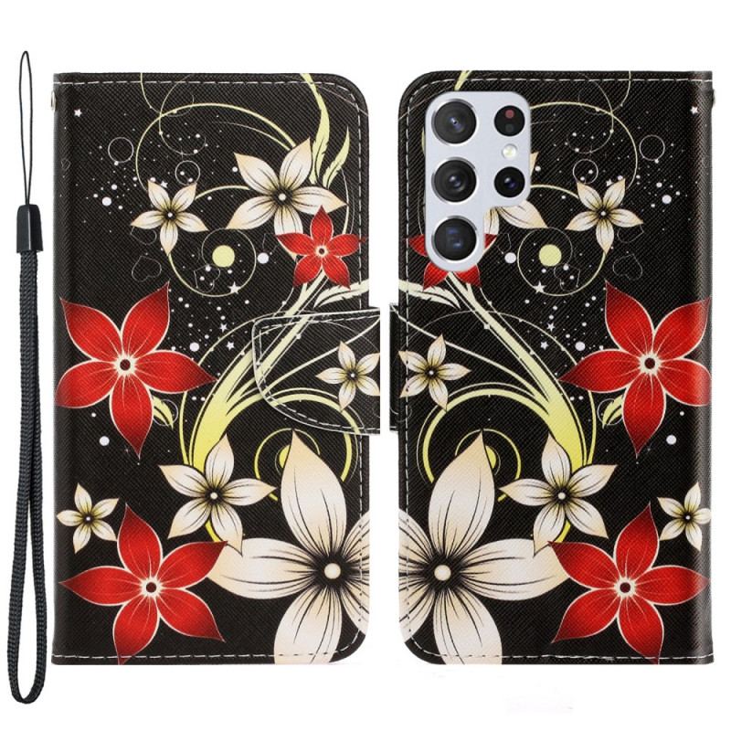 Flip Cover Samsung Galaxy S22 Ultra 5G Med Snor Farverige Strappy Blomster