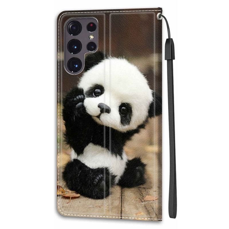 Flip Cover Samsung Galaxy S22 Ultra 5G Med Snor Spil Lille Panda Med Rem