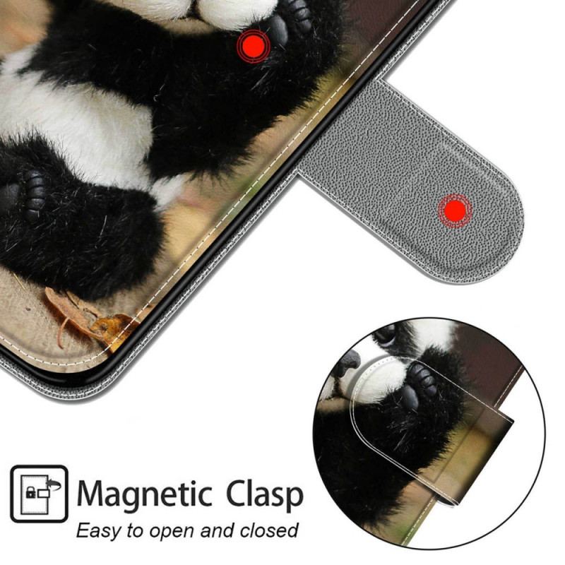 Flip Cover Samsung Galaxy S22 Ultra 5G Med Snor Spil Lille Panda Med Rem