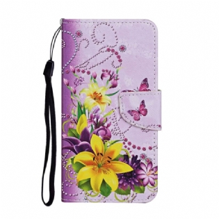 Flip Cover Samsung Galaxy S22 Ultra 5G Mesterlige Blomster Med Rem