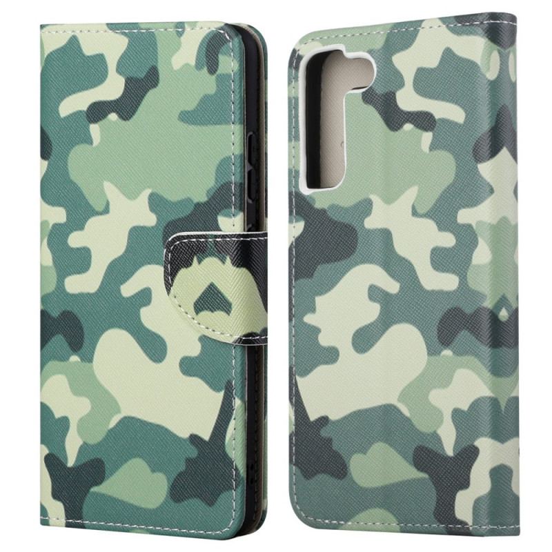 Læder Cover Samsung Galaxy S22 Ultra 5G Militær Camouflage