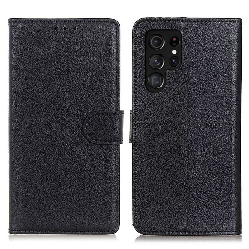 Læder Cover Samsung Galaxy S22 Ultra 5G Traditionelt Litchi Læder