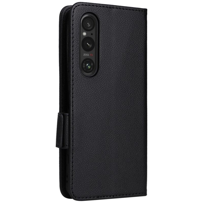 Flip Cover Sony Xperia 1 Vi Litchi Imiteret Læder Med Rem