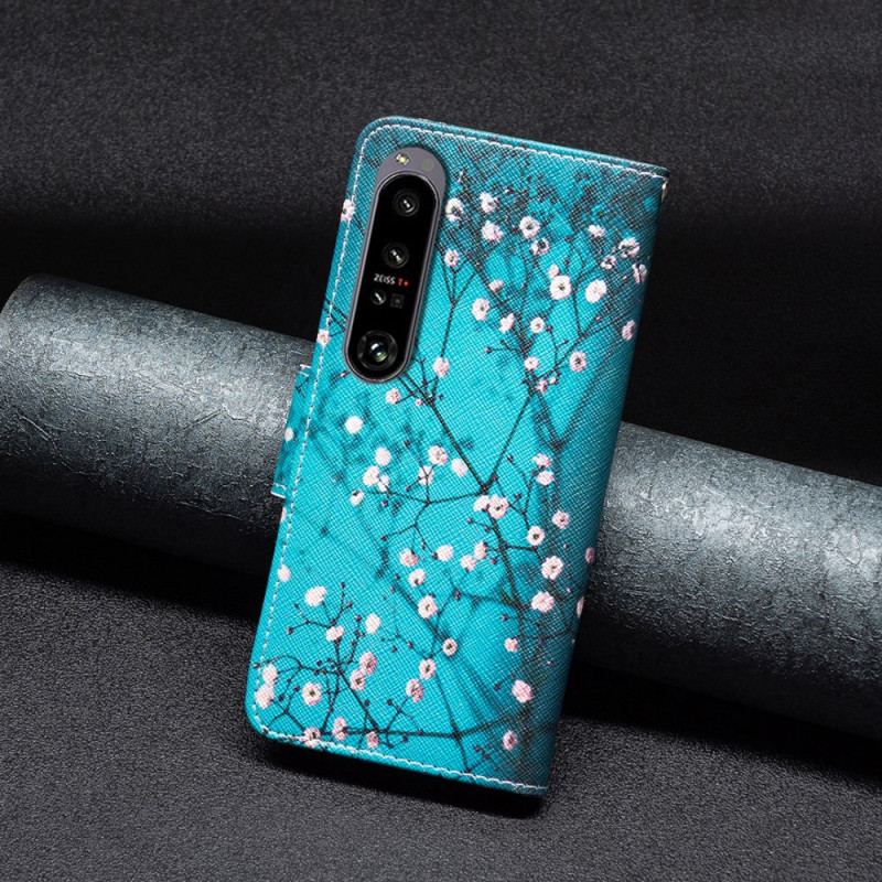 Læder Cover Sony Xperia 1 Vi Telefon Etui Blomstrende Grene