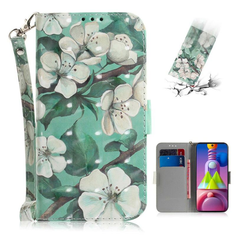 Flip Cover Samsung Galaxy M51 Med Snor Rem Blomstertræ