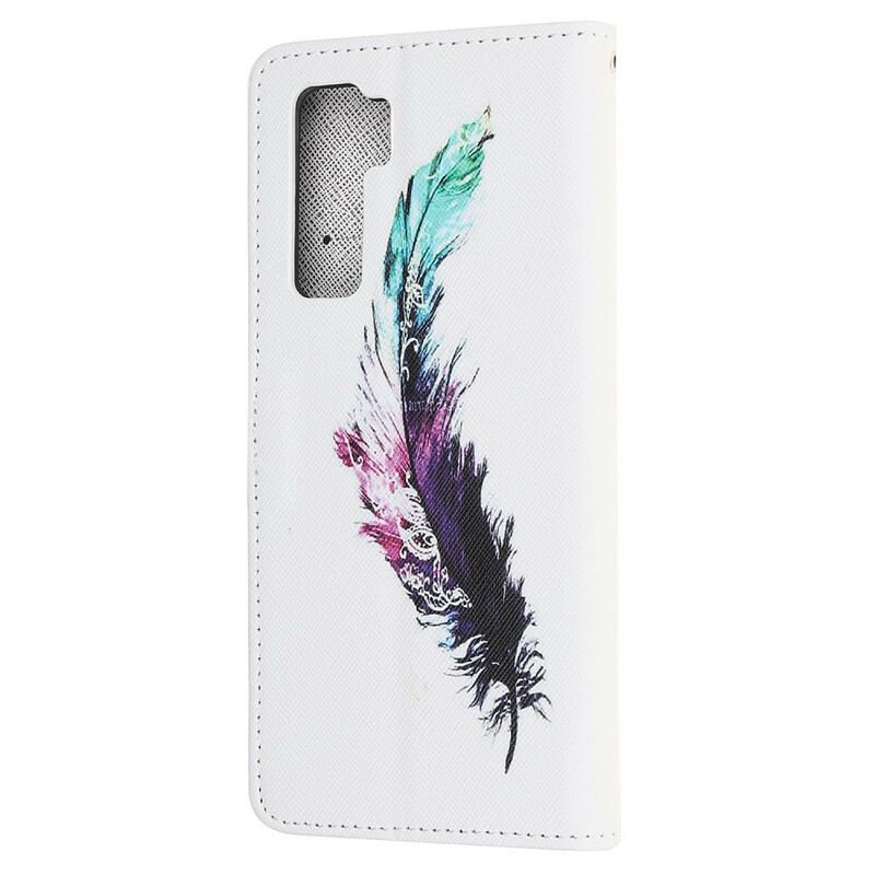 Flip Cover Huawei P40 Lite 5G Med Snor Fjer Med Snor