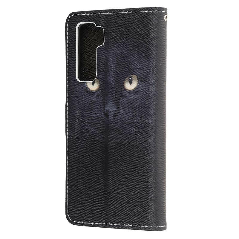 Flip Cover Huawei P40 Lite 5G Med Snor Strappy Black Cat Eyes