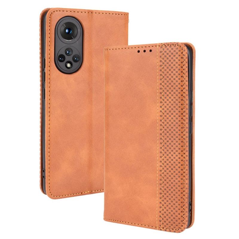 Cover Huawei Nova 9 Flip Cover Stiliseret Vintage Lædereffekt