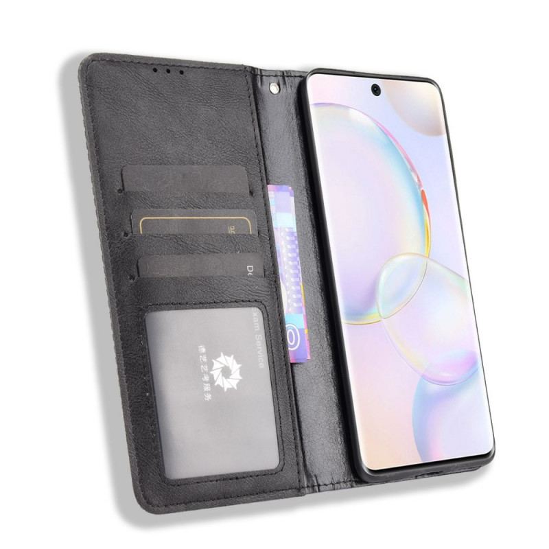 Cover Huawei Nova 9 Flip Cover Stiliseret Vintage Lædereffekt