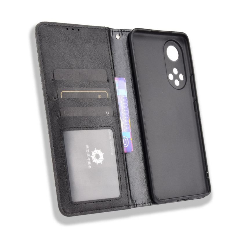 Cover Huawei Nova 9 Flip Cover Stiliseret Vintage Lædereffekt