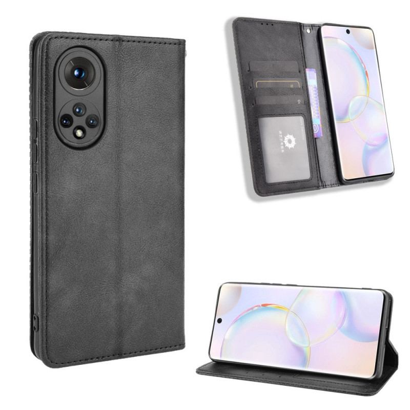 Cover Huawei Nova 9 Flip Cover Stiliseret Vintage Lædereffekt