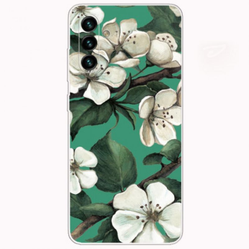 Cover Samsung Galaxy A13 5G / A04s Malede Hvide Blomster