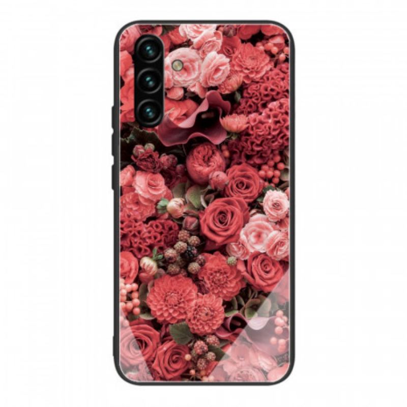 Cover Samsung Galaxy A13 5G / A04s Rose Blomster Hærdet Glas