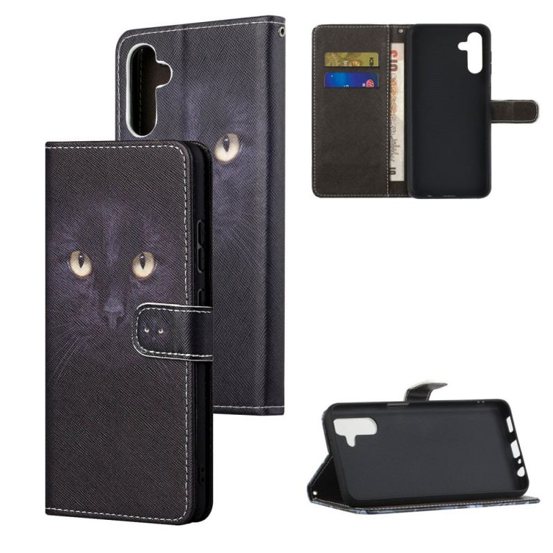 Flip Cover Samsung Galaxy A13 5G / A04s Med Snor Strappy Black Cat Eyes