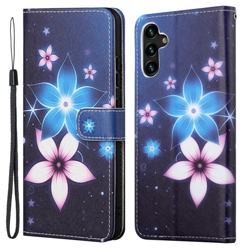 Læder Cover Samsung Galaxy A13 5G / A04s Med Snor Lunar Strap Blomster