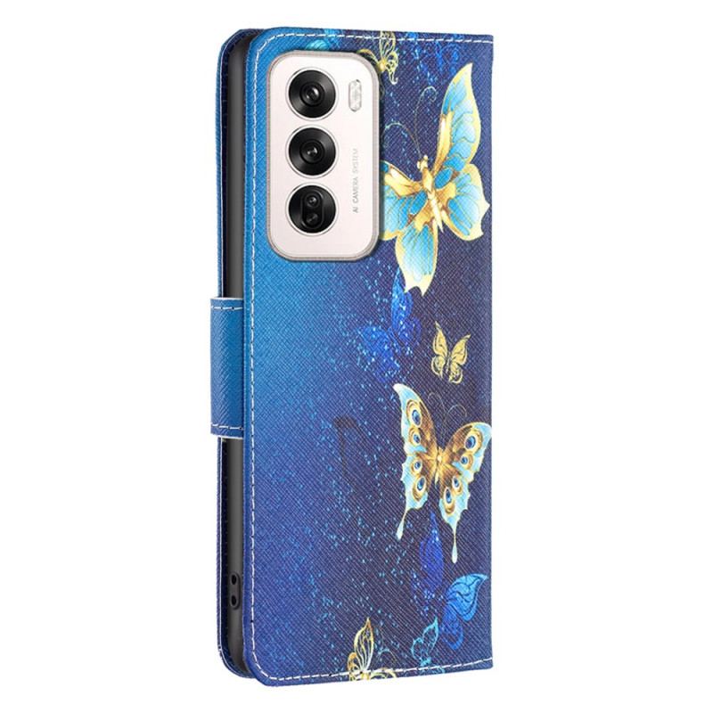 Flip Cover Oppo Reno 12 5g Gyldne Sommerfugle