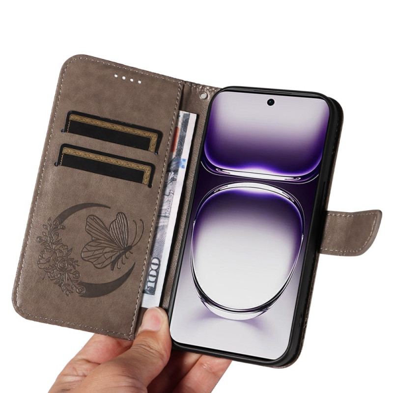 Læder Cover Oppo Reno 12 5g Telefon Etui Sommerfugledesign