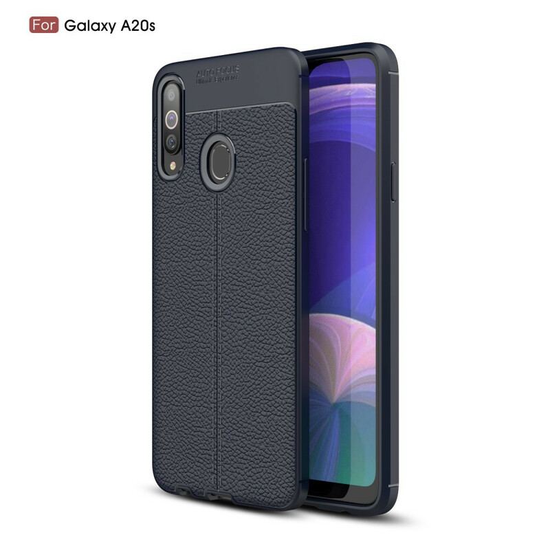 Cover Samsung Galaxy A20s Dobbelt Linje Litchi Læder Effekt