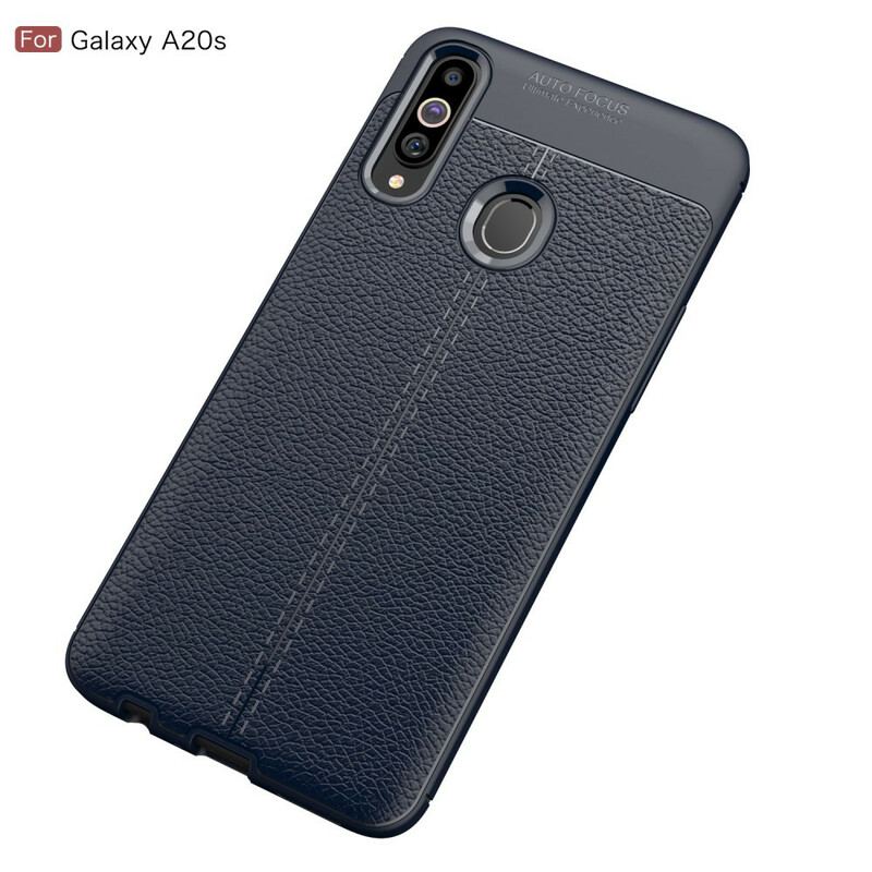 Cover Samsung Galaxy A20s Dobbelt Linje Litchi Læder Effekt