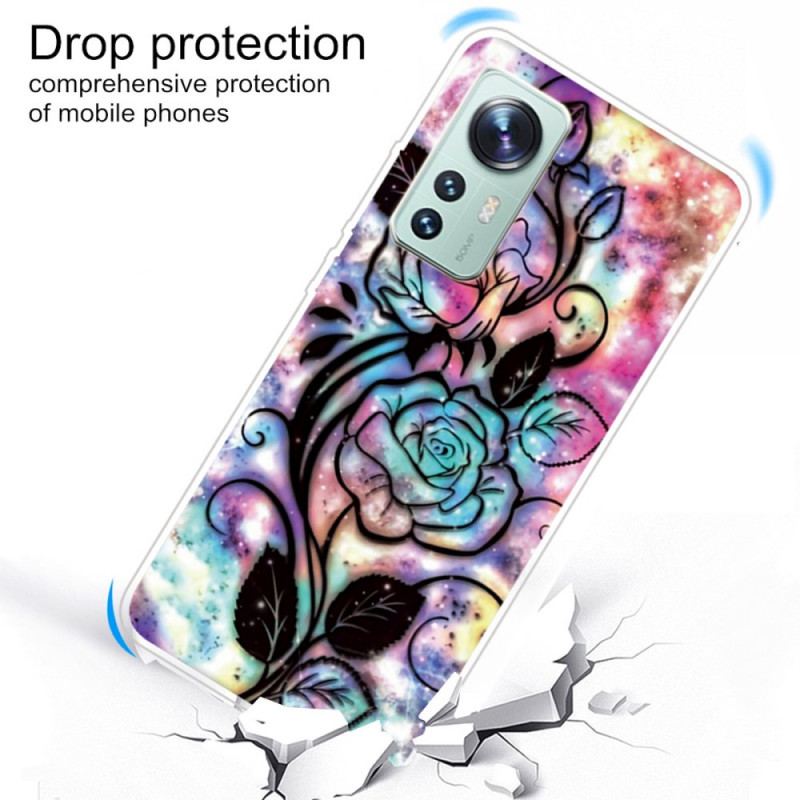 Cover Xiaomi 12 Pro Grafisk Blomstret Silikone