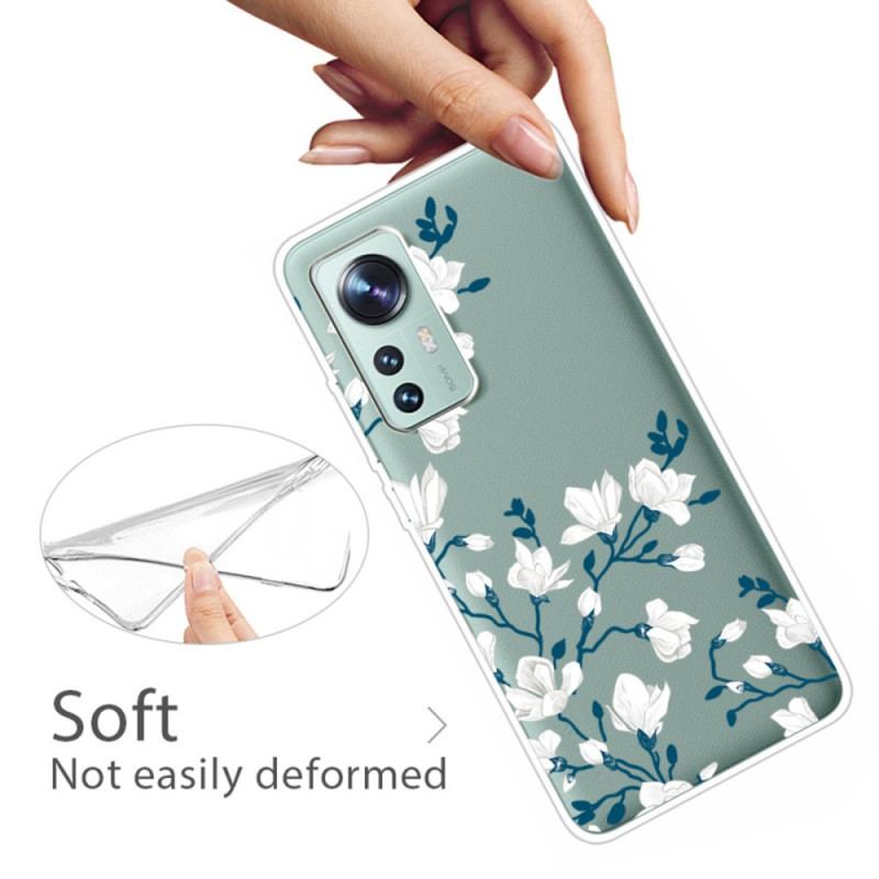 Cover Xiaomi 12 Pro Silikone Hvide Blomster