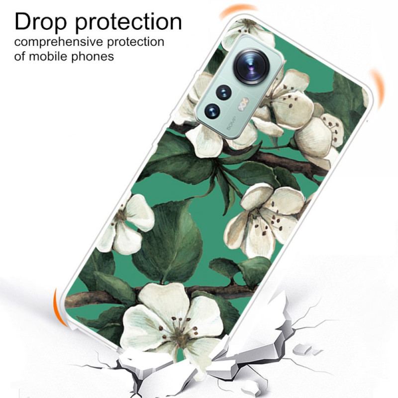 Cover Xiaomi 12 Pro Silikone Hvide Blomster