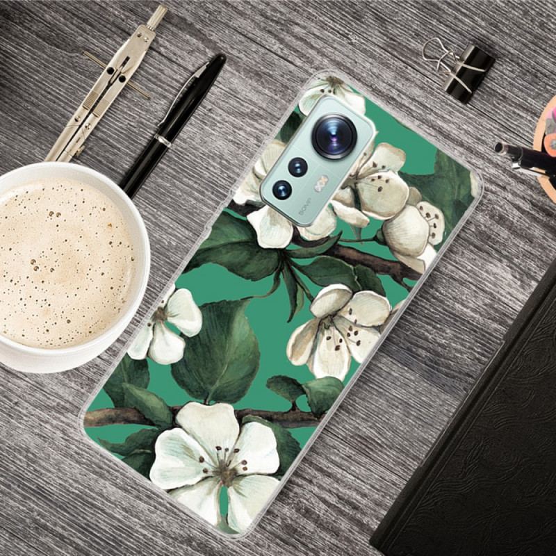 Cover Xiaomi 12 Pro Silikone Hvide Blomster