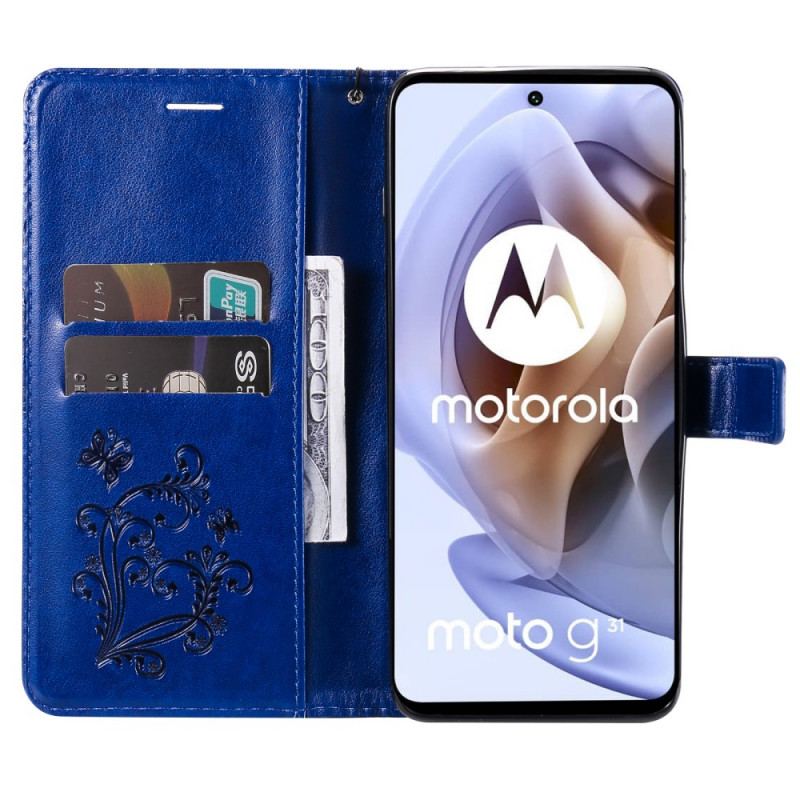 Flip Cover Moto G41 / G31 Med Snor Kæmpe Sommerfugle Med Rem