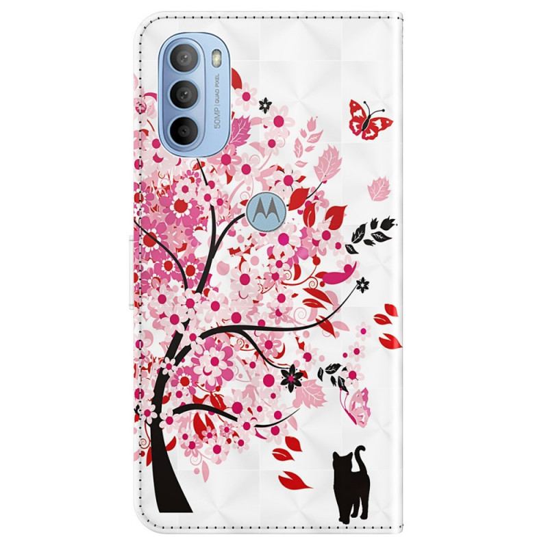 Flip Cover Moto G41 / G31 Pink Træ Og Sort Kat